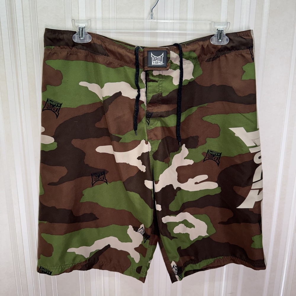 Tapout Mens Board Shorts 38 Green Camo MPS MMA Fight 11" Athletic Gym Outdoor